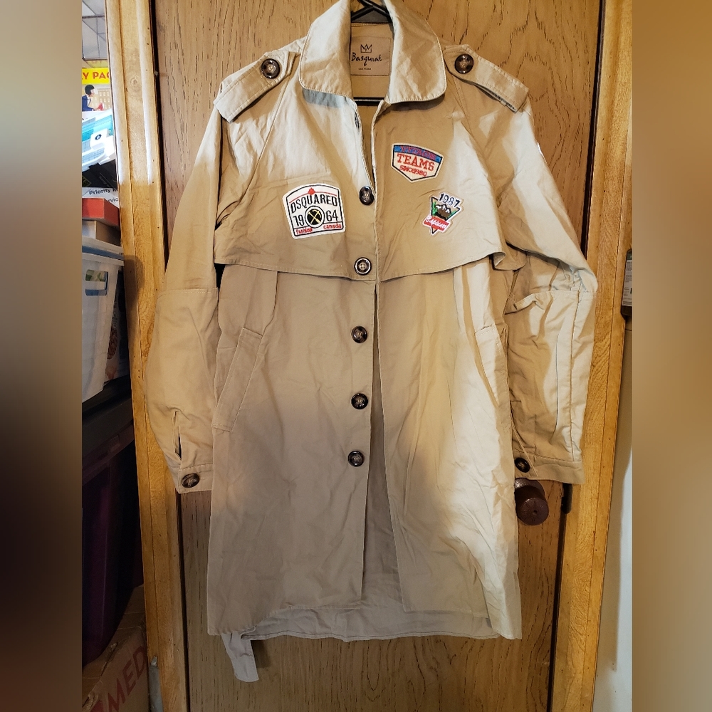 Basquiat tan patch pea coat